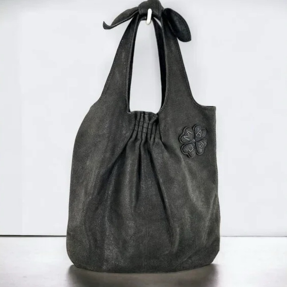 Marc Jacobs Vida Black Nubuck Leather 4 Leaf Clover Shoulder Purse